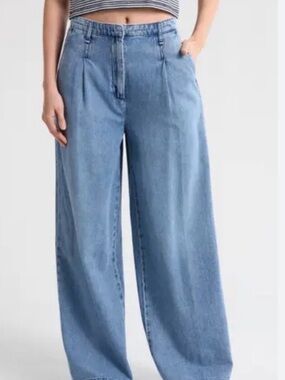 NWT Rag & Bone High-Waist Wide Leg Light Blue The Aurora Pleated Denim Size 30